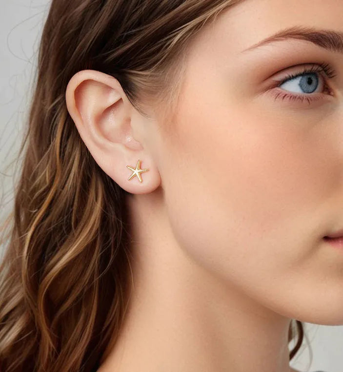 925 silver starfish stud earrings in gold or silver fresh style