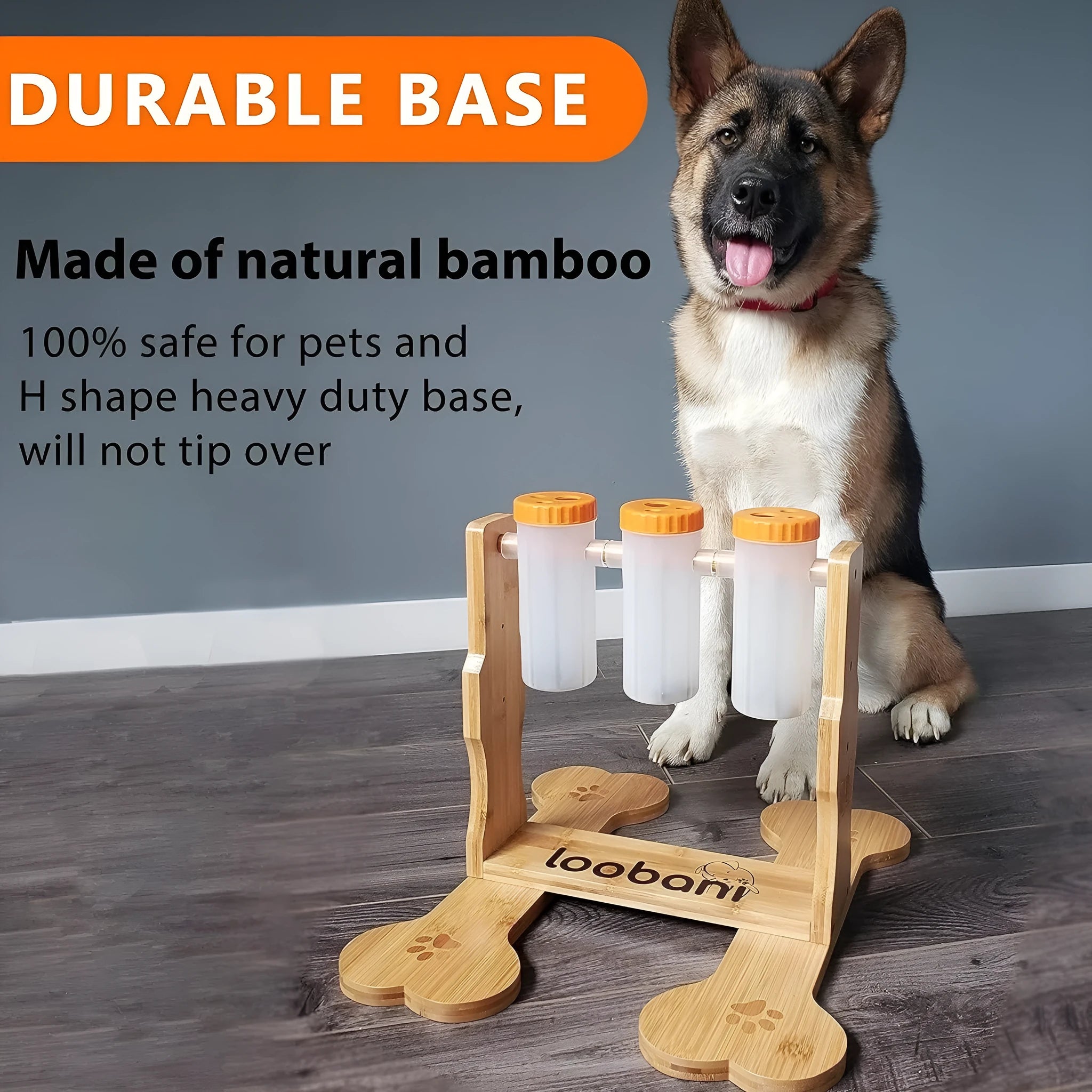 Wooden interactive dog puzzle feeder snack dispenser toy in natural wood colour