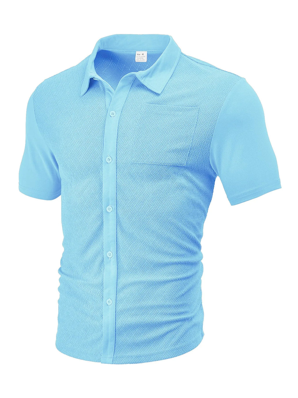 Loose breathable polyester jacquard lapel cardigan short sleeve casual top in white, front view