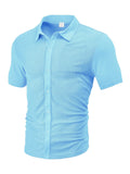 Loose breathable polyester jacquard lapel cardigan short sleeve casual top in white, front view