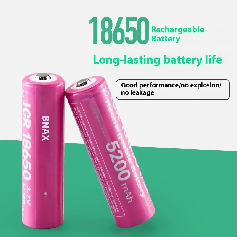 Pink 18650 lithium battery 3.7V 5200mAh pointed head for power torch