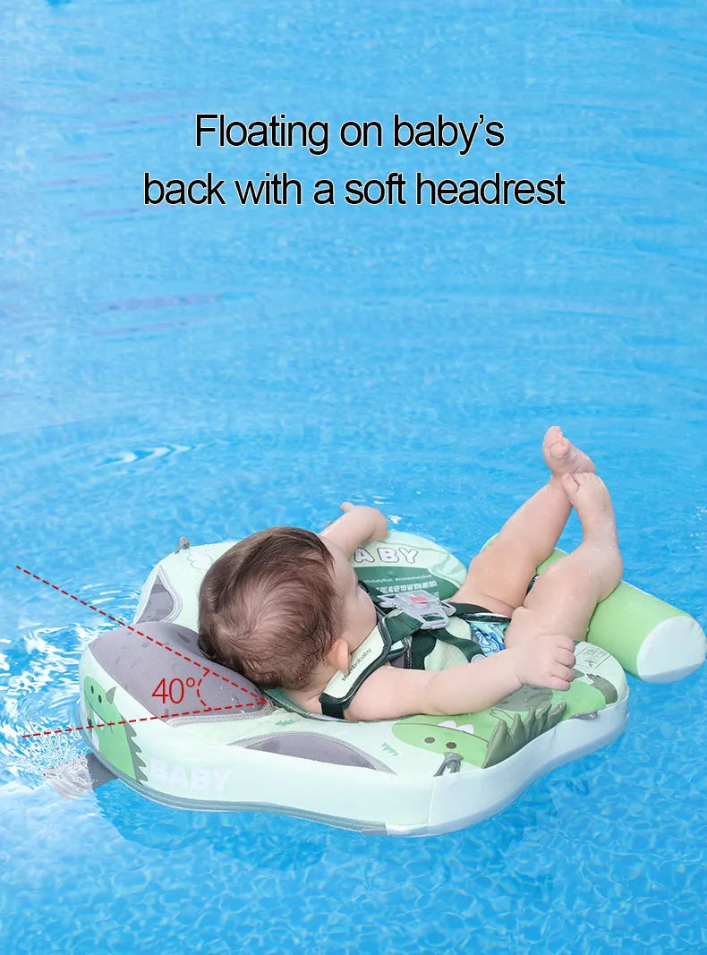 Avocado green dinosaur baby swimming ring with sun shade inflated