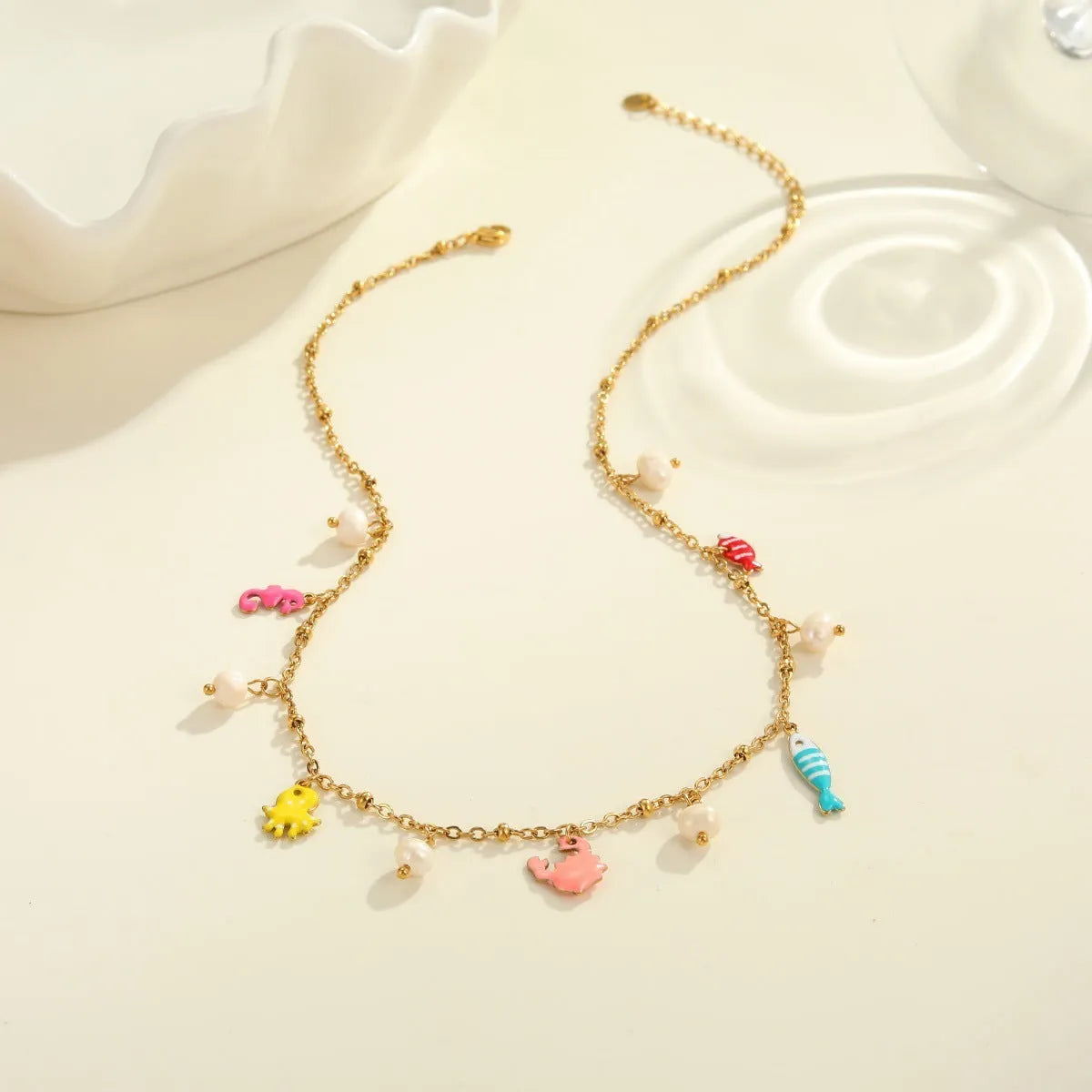 Women's stainless steel pendant necklace with geometric 18K gold electroplated pendant on regular chain