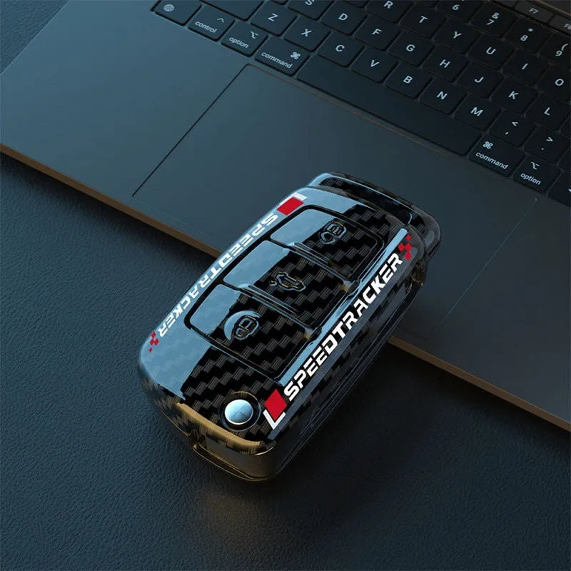 Carbon fibre style car key cover with mirrored surface in carbon colour option