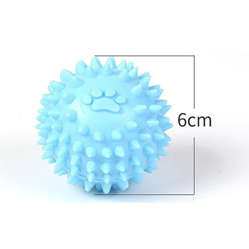 Blue TPR dog and cat chewing ball with footprint texture for tooth cleaning, 6cm diameter