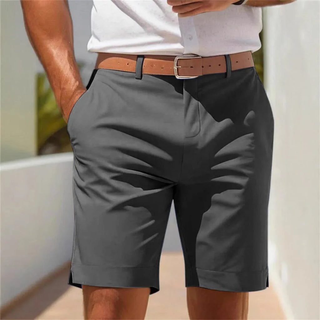 Men's light gray business suit shorts with straight leg design for summer casual office wear