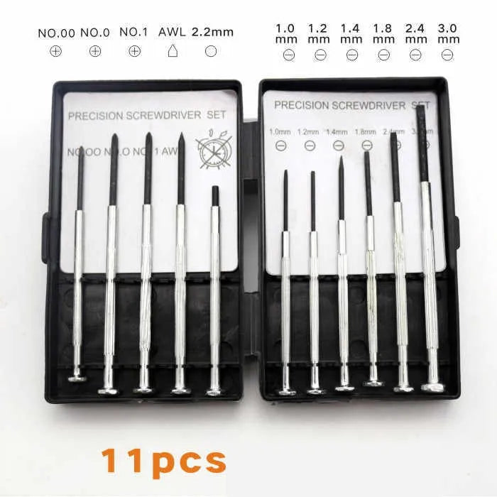 TH-6177 11-piece clock repair screwdriver set with crosshead and one-line bits