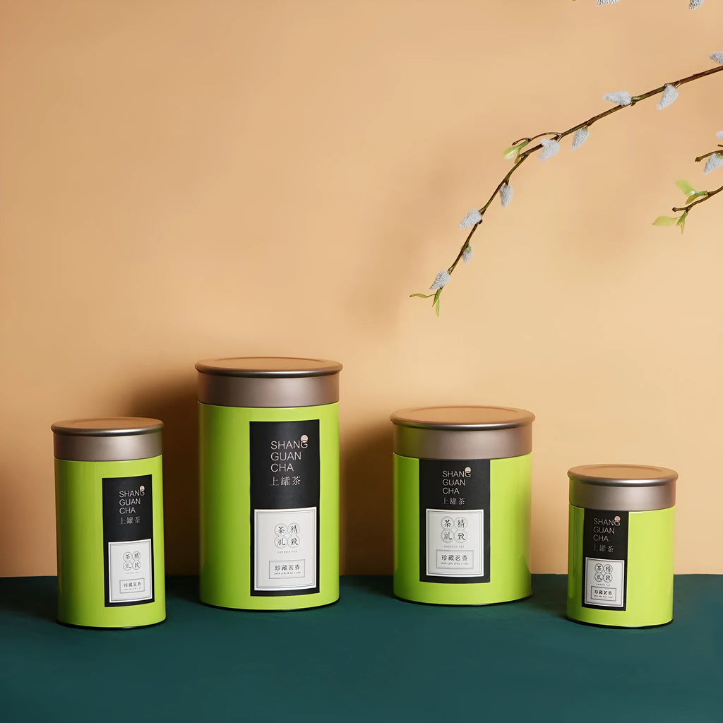 Green tin can tea packing box with 150ml capacity for loose leaf storage