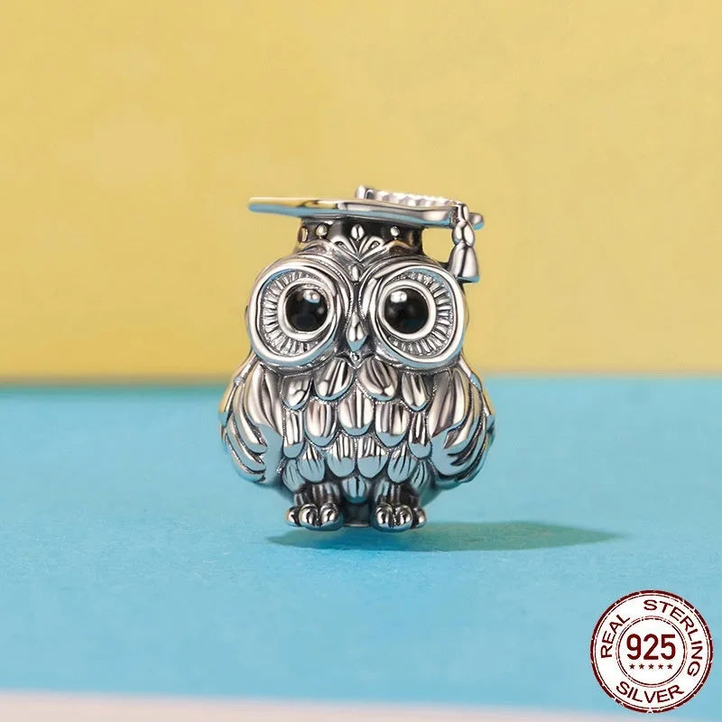 S925 silver owl bead 1.1cm x 0.9cm with 0.45cm aperture and dripping oil detail in colour SCC3128