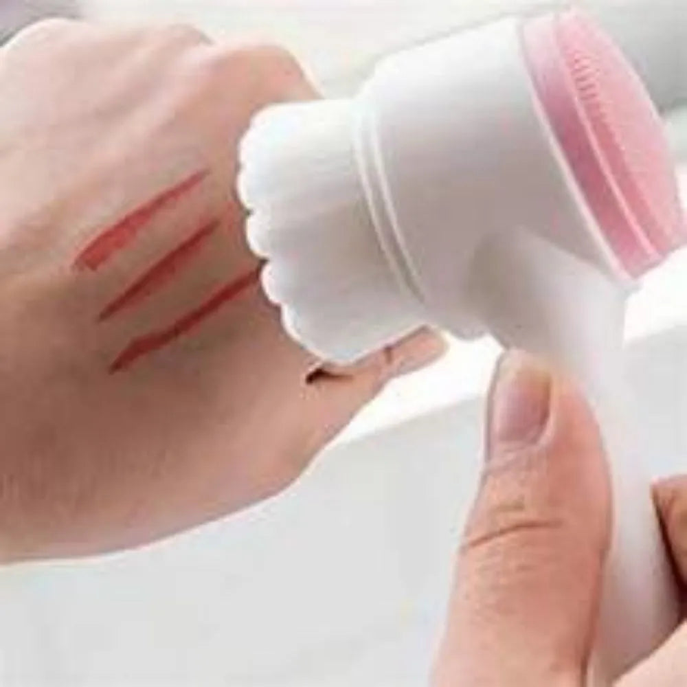 Blue and pink nylon bristle pet paw brush for dogs and cats on a white background.