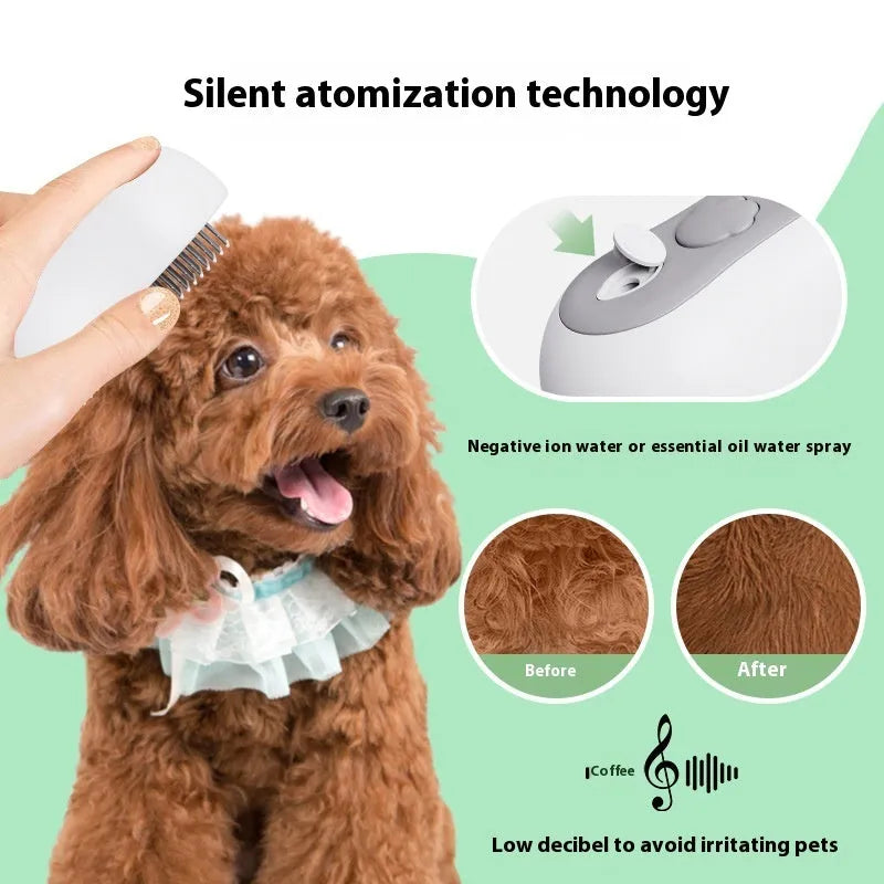 Pet spray cat cleaning massage comb with silicone brush head in beige yellow, blue, gray or orange colour options