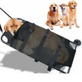 Black aluminium alloy folding stretcher for large dog emergency transport.