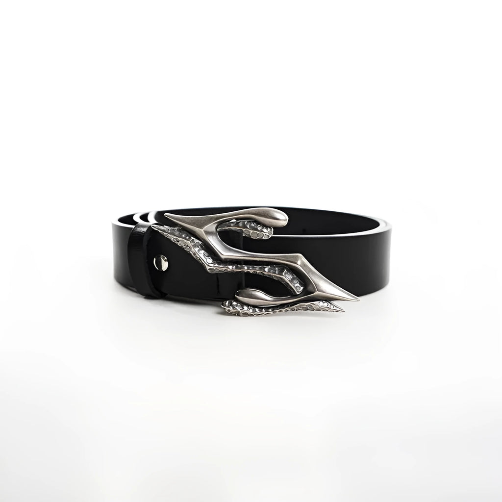 Black men's leather cowhide belt with metal letter buckle, length 110cm.