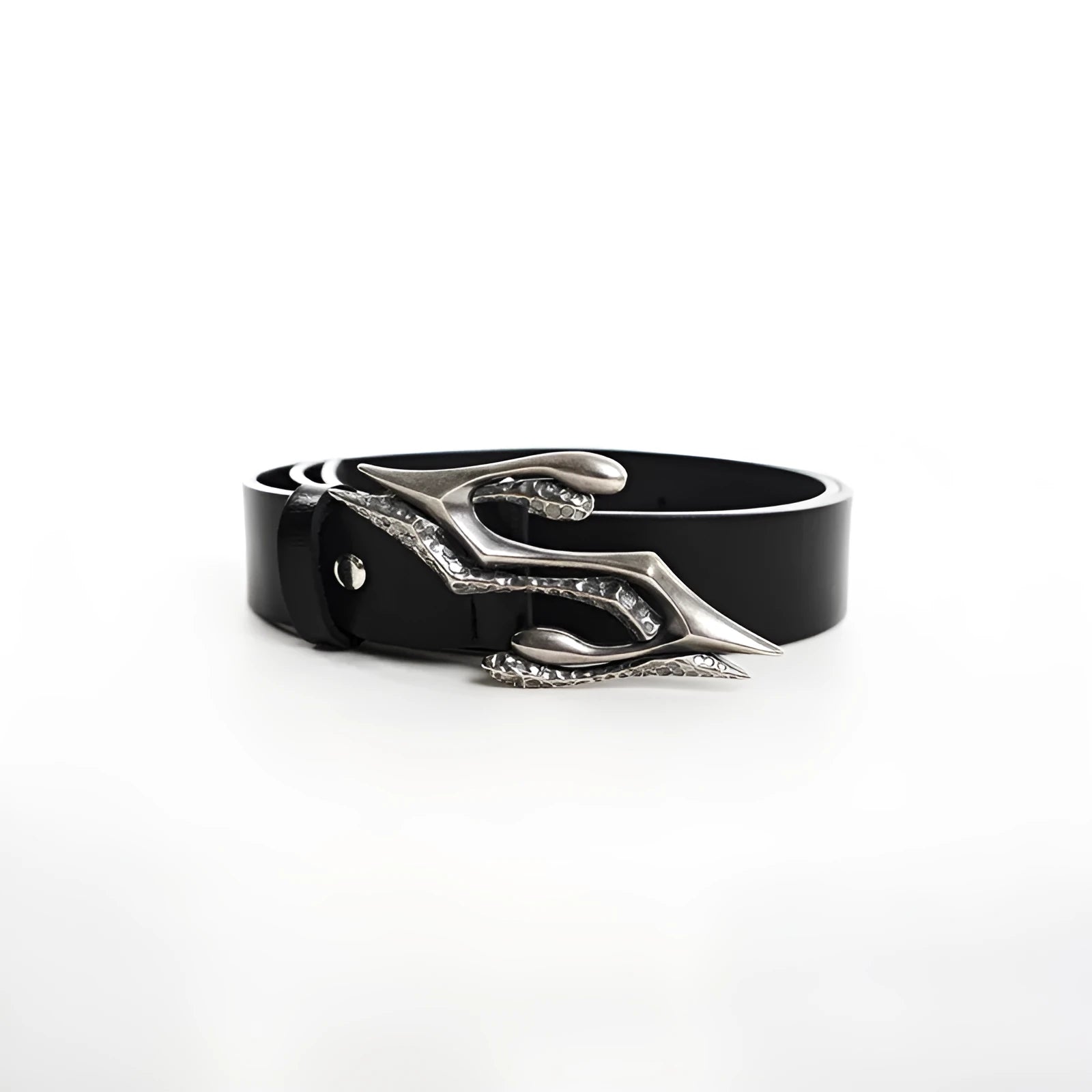 Black men's leather cowhide belt with metal letter buckle, length 110cm.