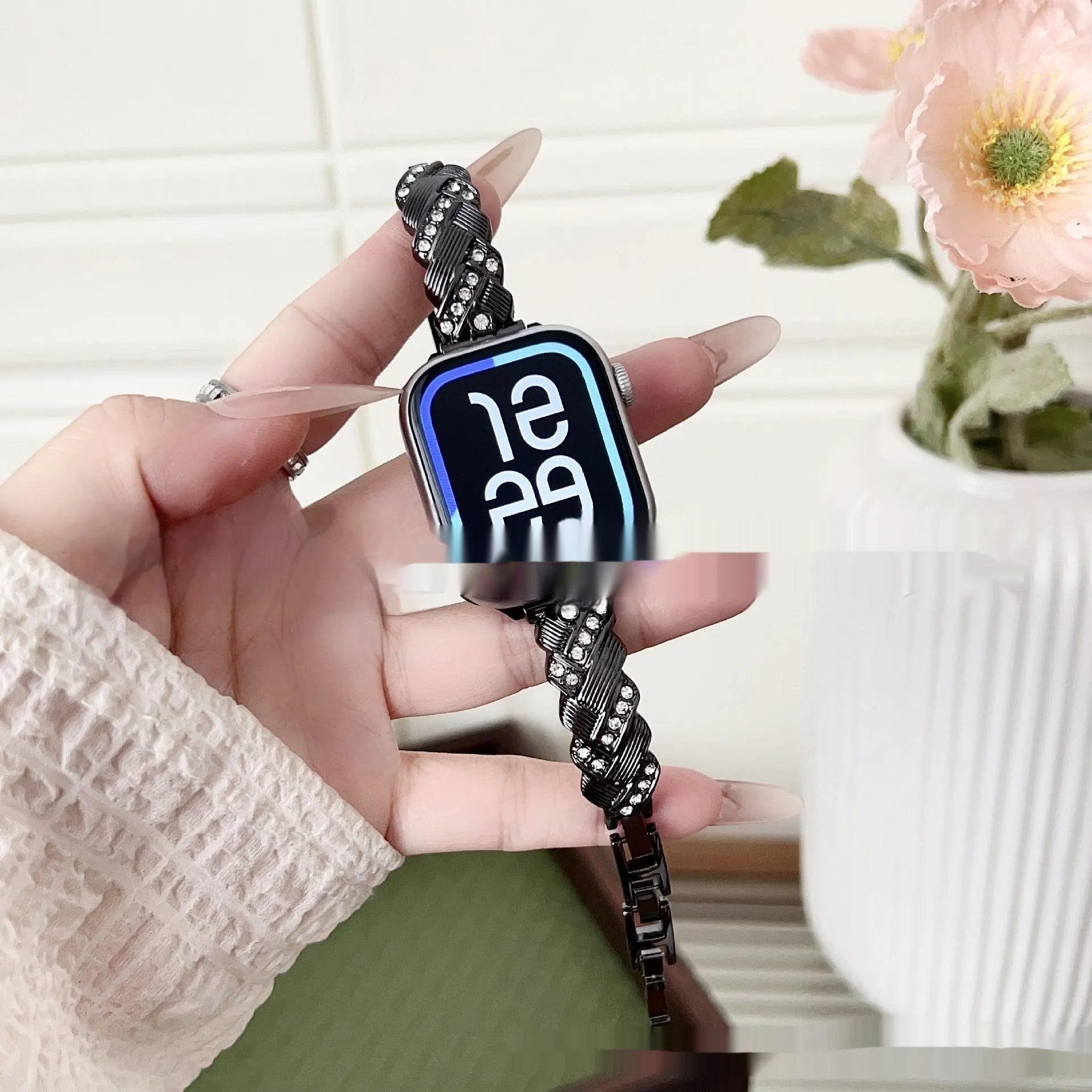 Zinc alloy Apple Watch band with diamond twist design in five colour options
