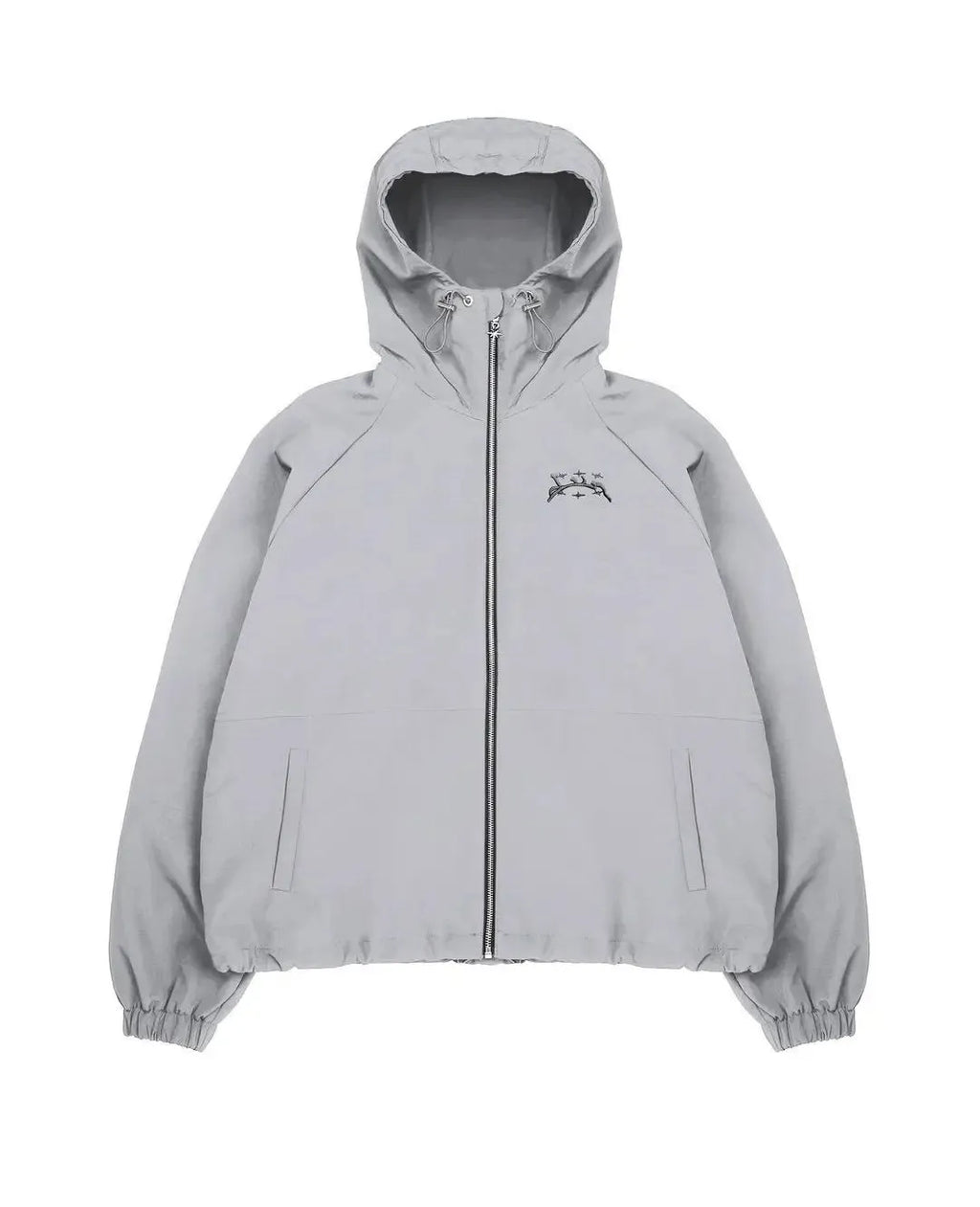Men's British style hooded jacket in grey polyester fabric with loose fit design