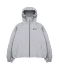 Men's British style hooded jacket in grey polyester fabric with loose fit design
