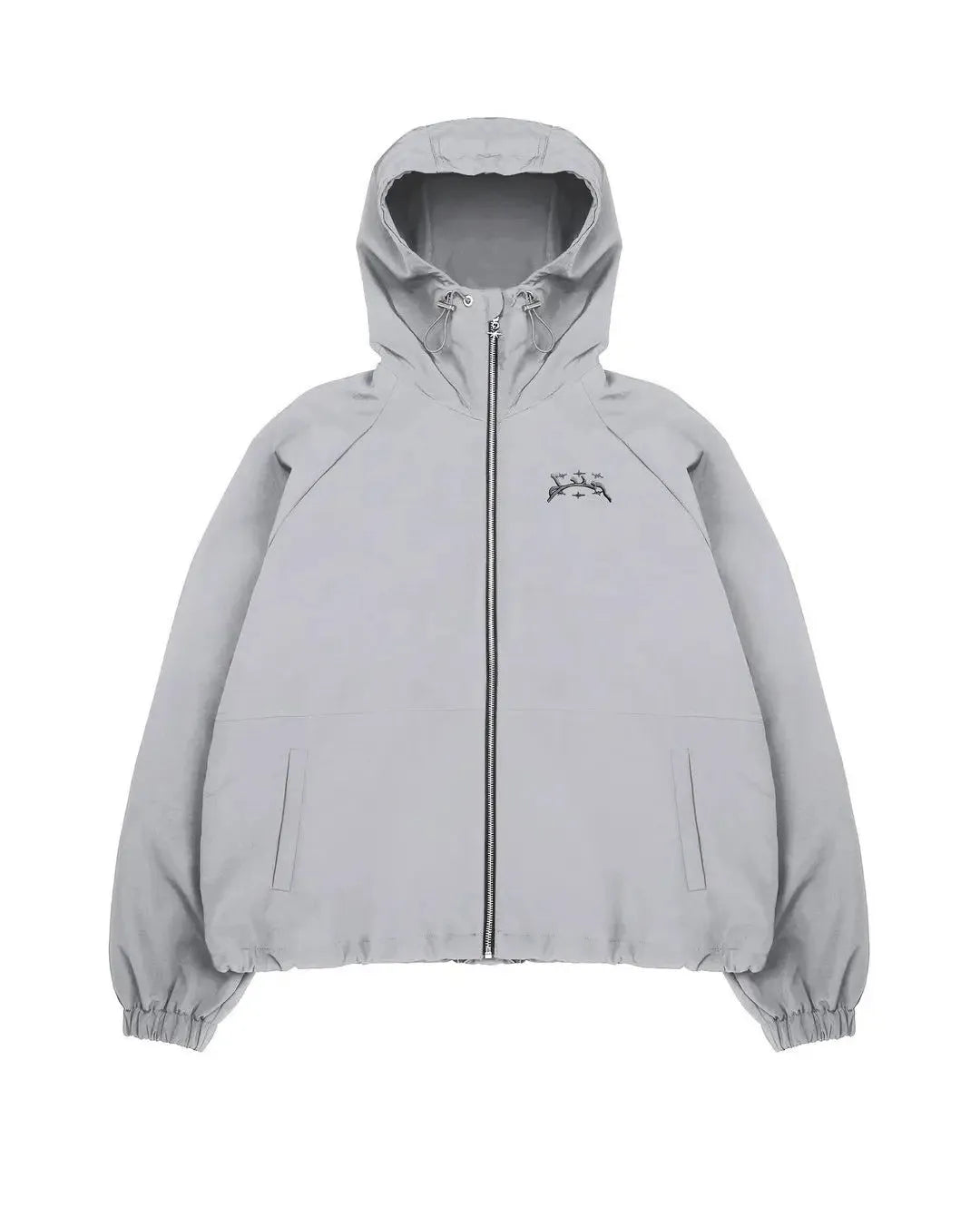 Men's British style hooded jacket in grey polyester fabric with loose fit design