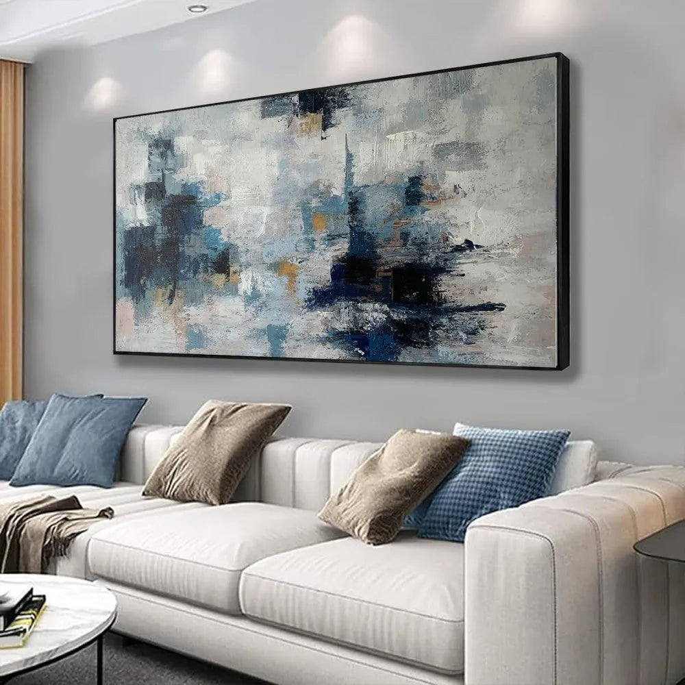Handmade modern abstract oil painting on canvas in horizontal format without frame