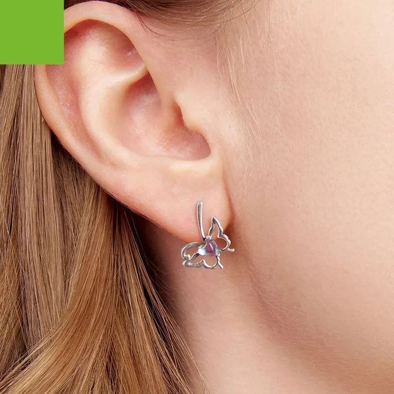 Moonstone butterfly stud earrings in 925 sterling silver, SCE1910 colour, supplied as a pair