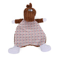 Brown, grey, and orange fox and elephant pet stuffed toys with velvet fabric and sound paper