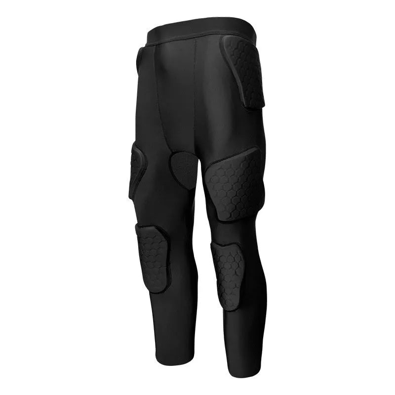 Adult knee anti-collision compression pants in black with black line, cropped leg, sports protective gear