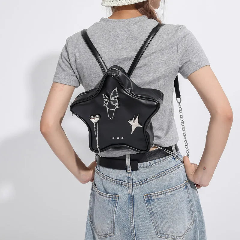 A soft PU leather women's messenger bag that can also be worn as a mini backpack, shown in a neutral colour.