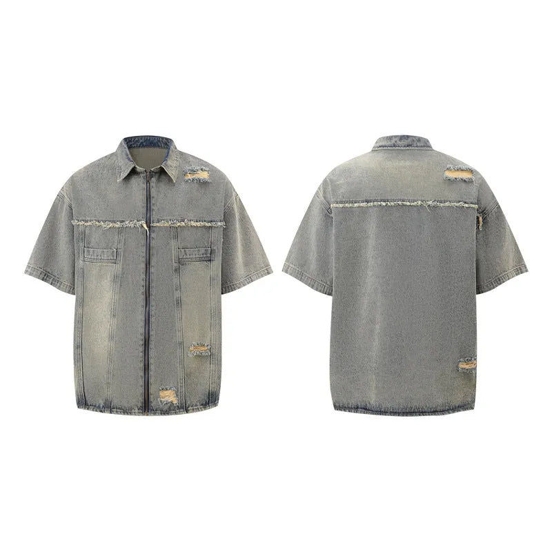 Denim style overalls suit with short sleeve top and matching trousers in loose fit streetwear design