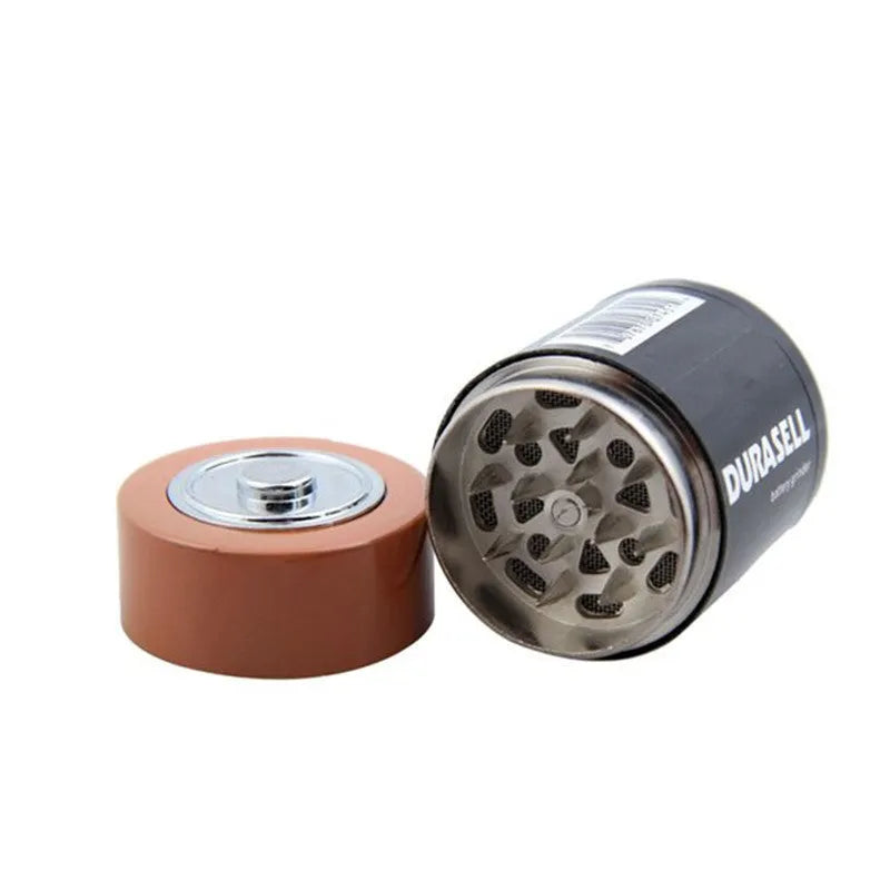 Black zinc alloy smoke grinder with LED light, USB port and keychain loop