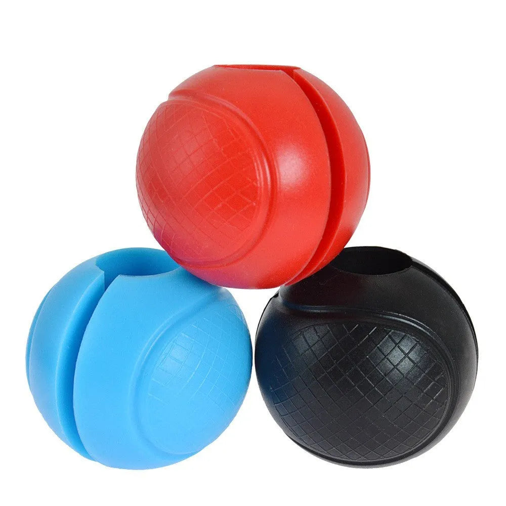 Round grip dumbbell silicone spherical hand grip in black on a white background