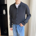 Men's loose lapel cardigan sweater in chenille cotton, available in black, gray, green, white, sizes M to 3XL