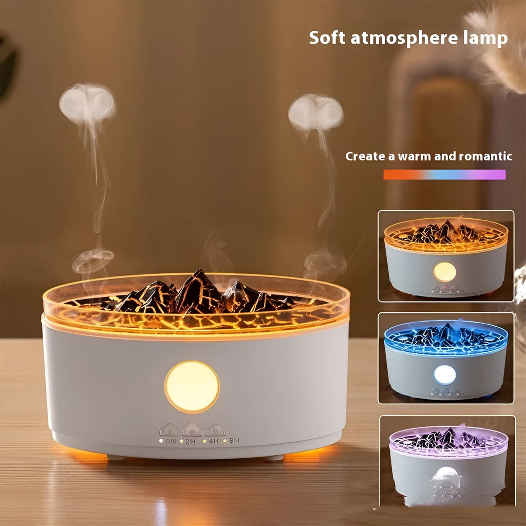 Desktop volcano aroma diffuser humidifier with 300mL tank and remote control in white crack finish