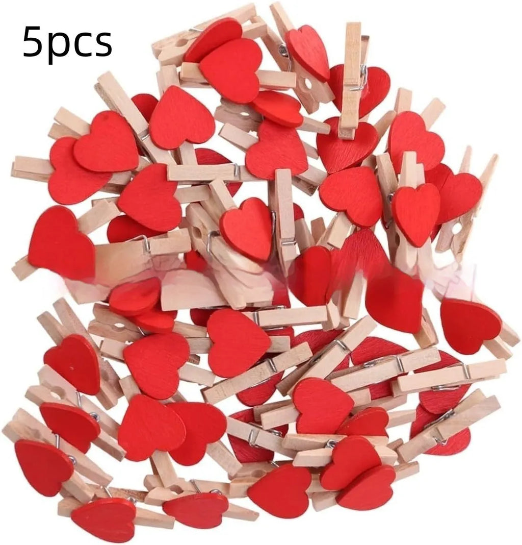 Wooden heart-shaped hair clips in white, red, yellow, rose red, and pink colours