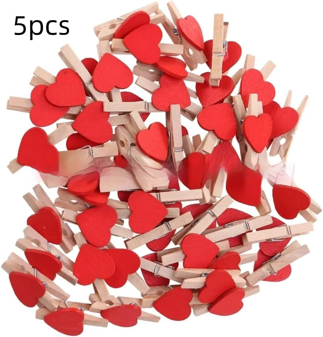 Wooden heart-shaped hair clips in white, red, yellow, rose red, and pink colours
