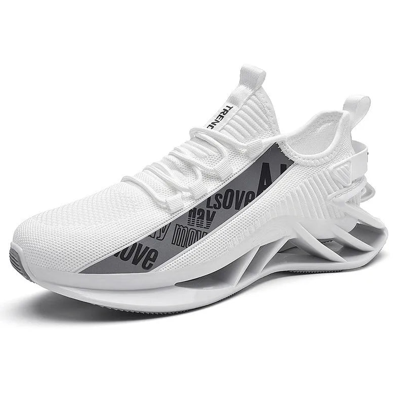 Men's solid colour casual exercise shoe with fly woven mesh upper and embroidery detail