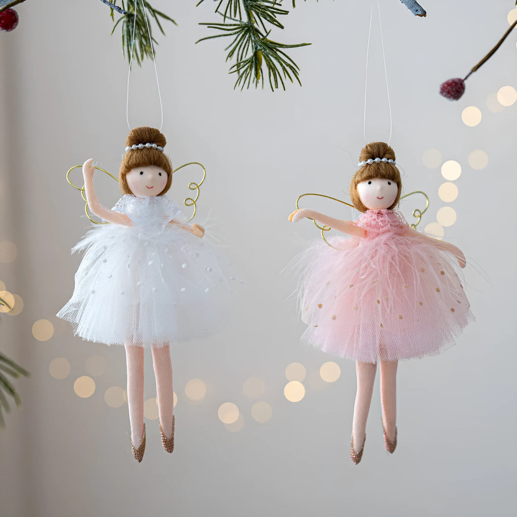 Pink and white cloth ballet girl plush doll pendant with angel design