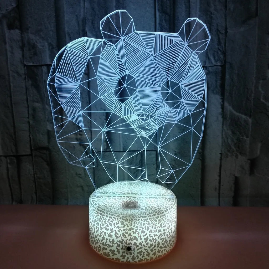 Panda colorful LED touch 3D night light with remote control, seven colour modes, acrylic board and ABS base, USB powered home decor