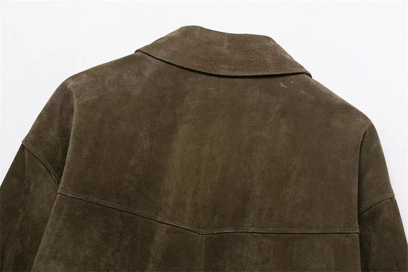 Women's medium thickness PU leather jacket in regular fit with Japanese Korean casual styling