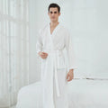 Unisex waffle bathrobe in Haze Blue for couples, 100% polyester loungewear
