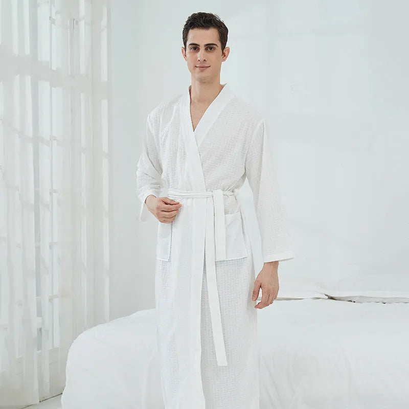 Unisex waffle bathrobe in Haze Blue for couples, 100% polyester loungewear