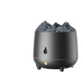 Volcano design humidifier with flaming mountain shape showing fog output from single outlet