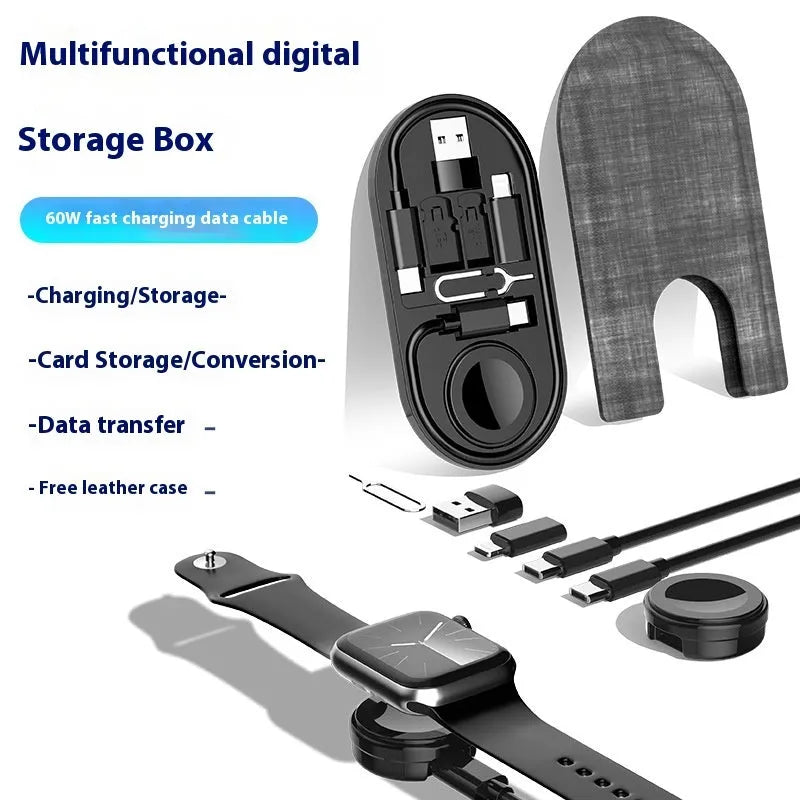 Black universal magnetic adapter cable with five interface tips, ABS PVC material, 0.28cm length