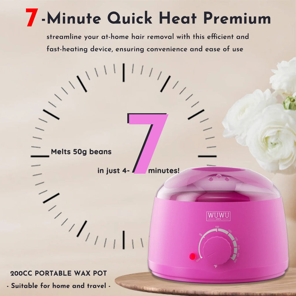 Gold-standard hard wax kit with black warmer, pink wax beads, applicator sticks, and aftercare bottles.