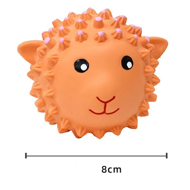 Orange latex dog toy with spiky texture and squeaker for medium breeds