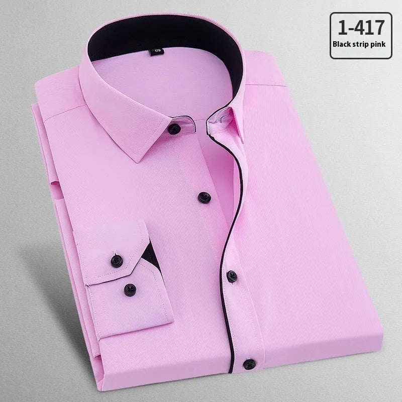 Men's long sleeved flax linen business shirt in pink diagonal pattern or solid red