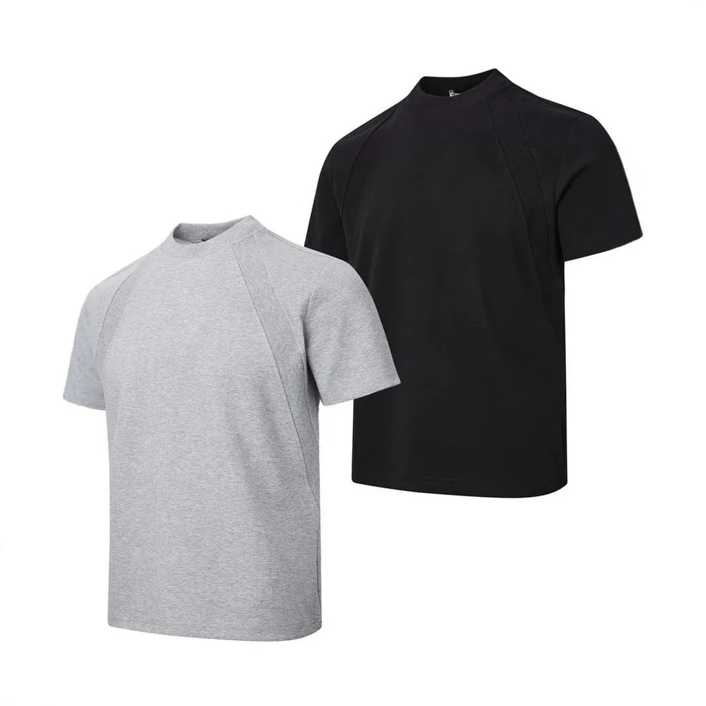 Women's loose fit short sleeve top with air layer stitching detail in grey.