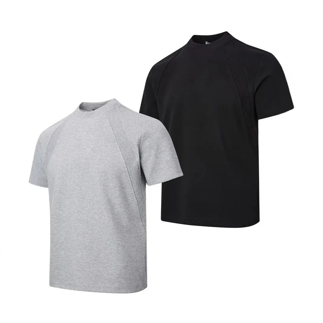 Women's loose fit short sleeve top with air layer stitching detail in grey.