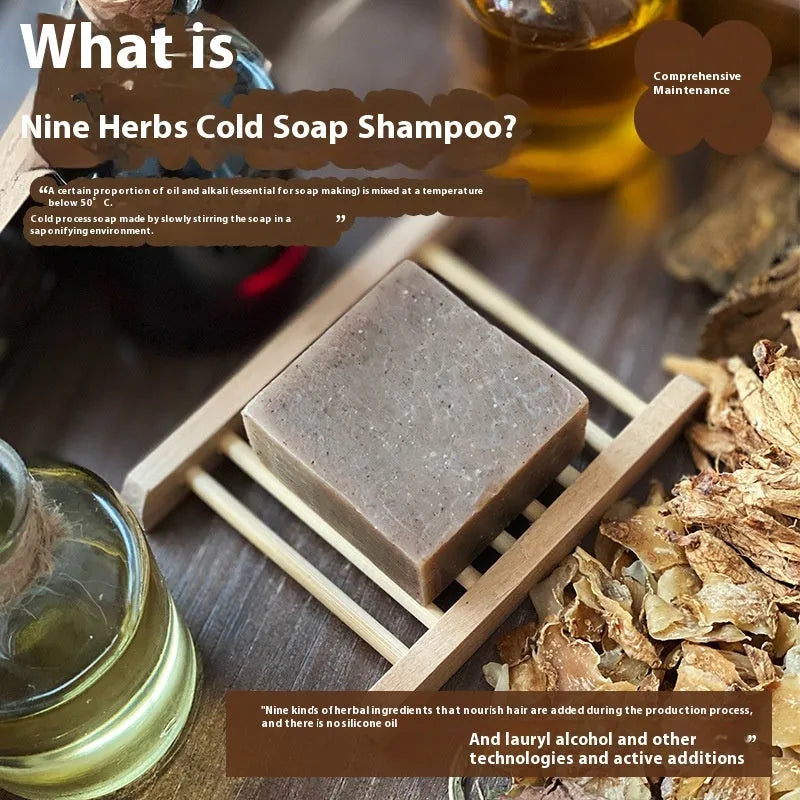 Nine Grass cold process shampoo soap bar weighing 72g, silicone oil-free formula