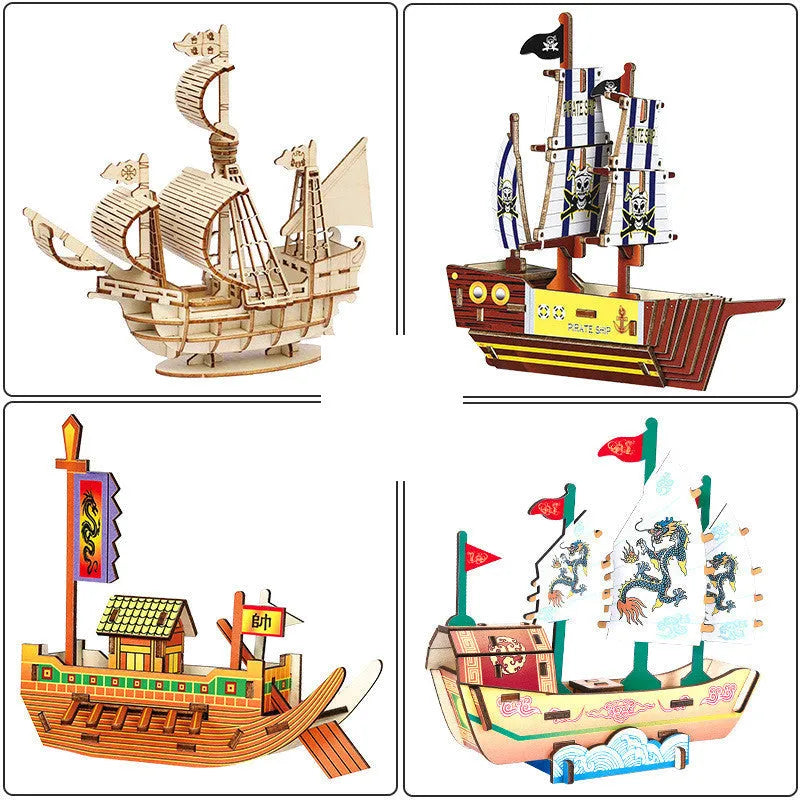Wooden assembled model ship 17 x 21cm in Pirate Ship design for teenager room display