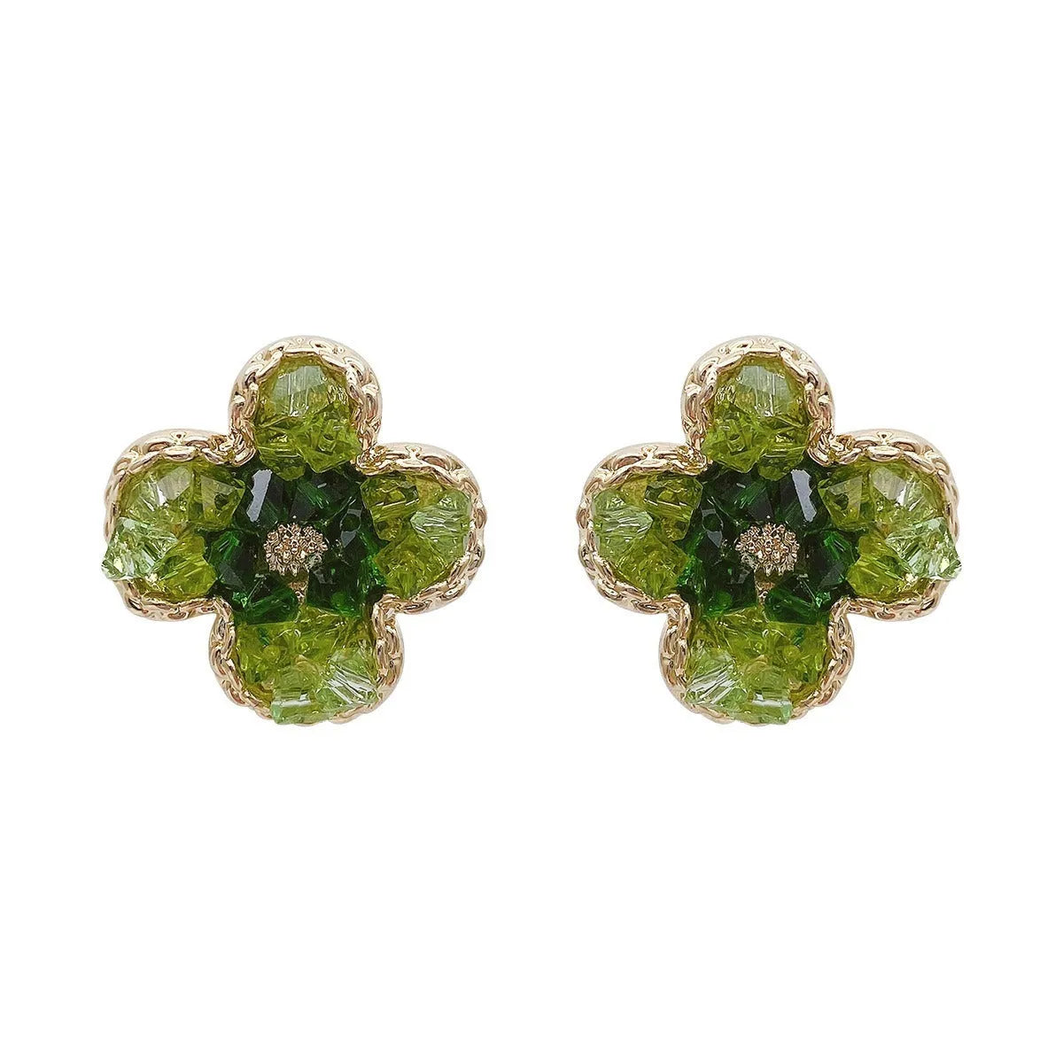 Camellia geometric earrings with crystal inlay on alloy, light luxury style for women